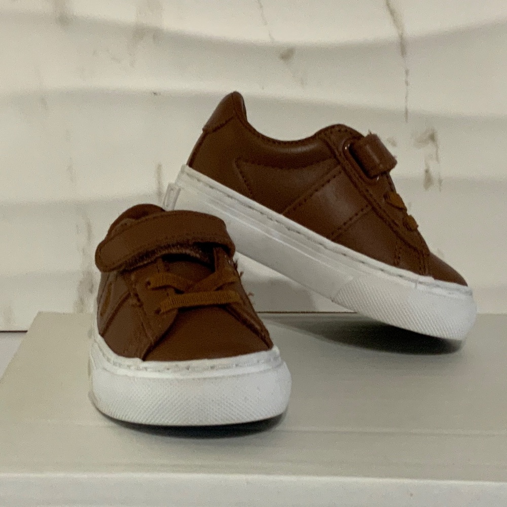 Polo Ralph Lauren Boys’ Sayer Leather Sneakers, Tan, size 4